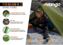 Vango F10 Helium UL 2 Ultralichte Trekking Tunneltent - 1/2 Persoons - Groen -Buitenuitrusting 1900 1783 f10 helium ul 2 5