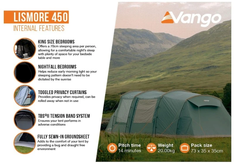 Vango Lismore 450 Tunneltent - 4 Persoons - Groen 10 Vango Lismore 450 Tunneltent - 4 Persoons - Groen - Afbeelding 10